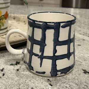 NEW Hand Painted Under Glaze White and Blue Abstract Ceramic Coffee Mug